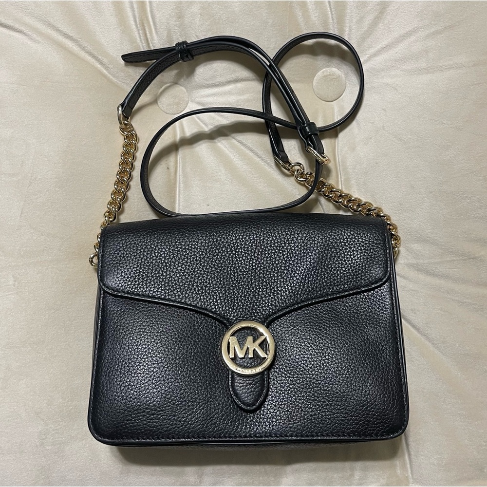 Michael Kors Black Leather Crossbody with Gold Chain - Picture 3 of 11